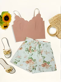 Abishai | Elegantes zweiteiliges Set mit Blumenmuster für Frauen – Rosa