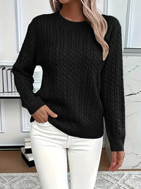 Quinisha – Strickpullover Mit Zopfmuster – Schwarz