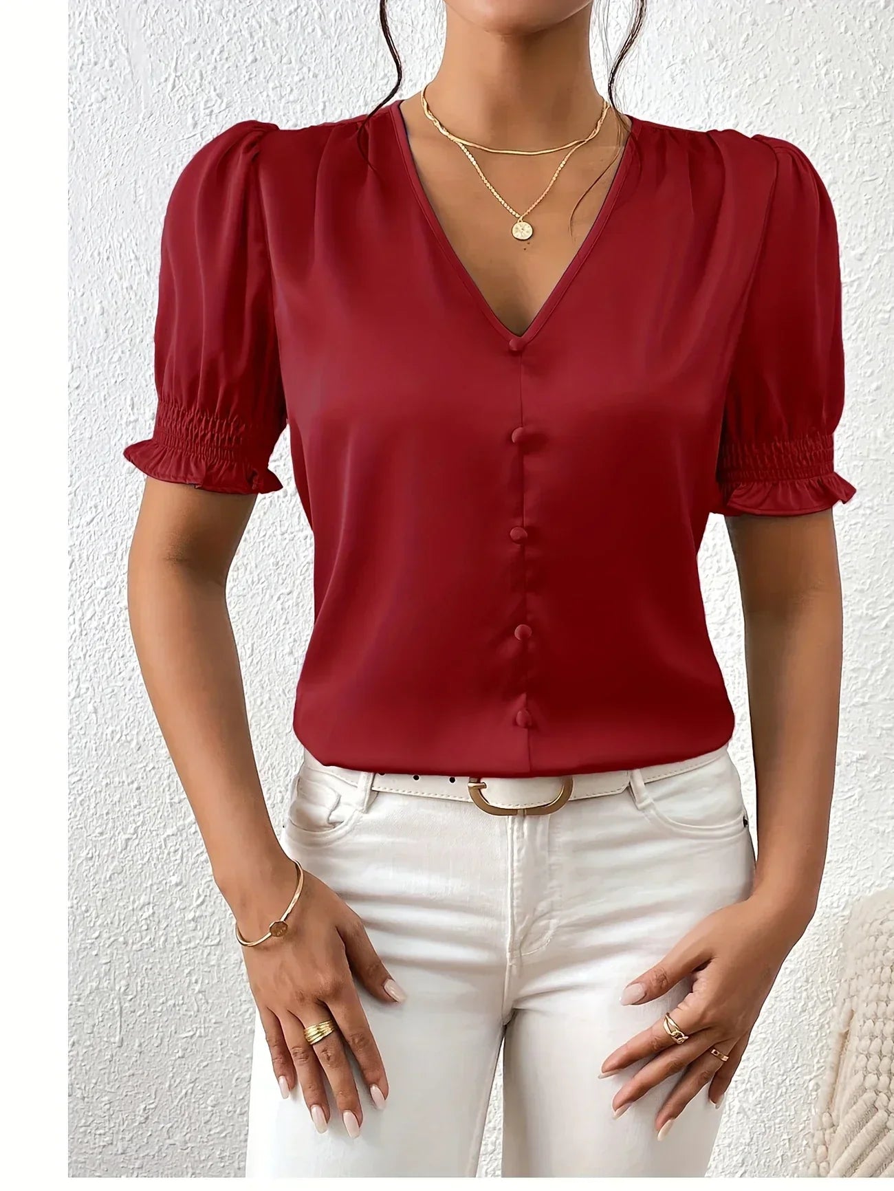 Abella™| Elegante Bluse Mit V-Ausschnitt Und Puffärmeln