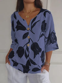Shara - Modische Bluse mit V-Ausschnitt – Blau