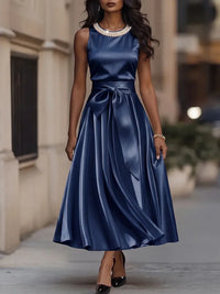 Sabine - Elegantes Midikleid mit Schleife – Marine