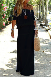 Kyma Sommerkleid | Off-Shoulder lässiges Strand Maxikleid für den Sommer – Schwarz