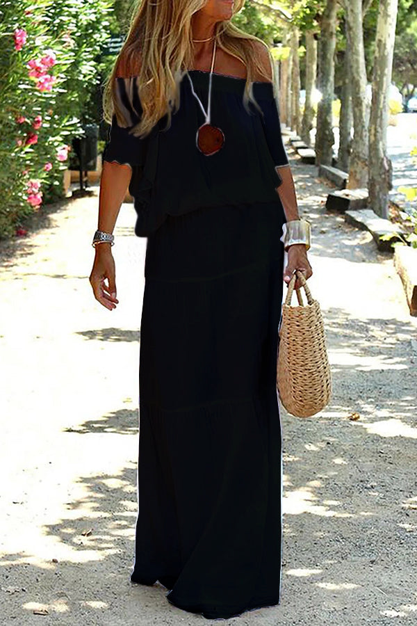 Kyma Sommerkleid | Off-Shoulder lässiges Strand Maxikleid für den Sommer