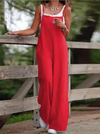 Elfriede | Damen Leinenjumpsuit Latzhose Wide-Leg-Pants Träger Hosenanzug – 5