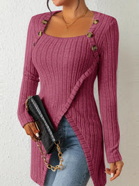 Steffi - Asymmetrisches Top mit Rippenstruktur – Rosa