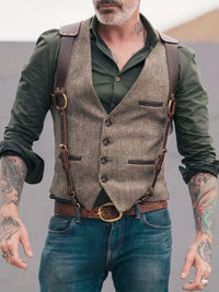 Trachtenweste für Herren - Sommer Vintage Gilet-Weste mit Schulterholster – Hellbraun