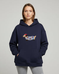 Oversized Hoodie mit auffälligem Hunde-Print für Damen und Herren – Marine