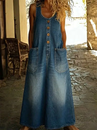 Yveta – Lässiges ärmelloses Kleid aus Baumwoll Denim – Blau