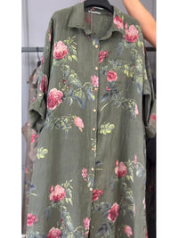 Jovie - Premium-Hemdblusenkleid aus Leinen – Militärgrün