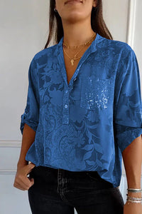 ANAHITA - WEITE TOP MIT GLÄNZENDER BRUSTTASCHE – Blau
