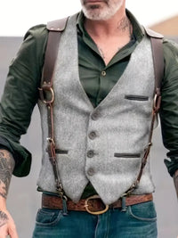 Trachtenweste für Herren - Sommer Vintage Gilet-Weste mit Schulterholster – Hellgrau