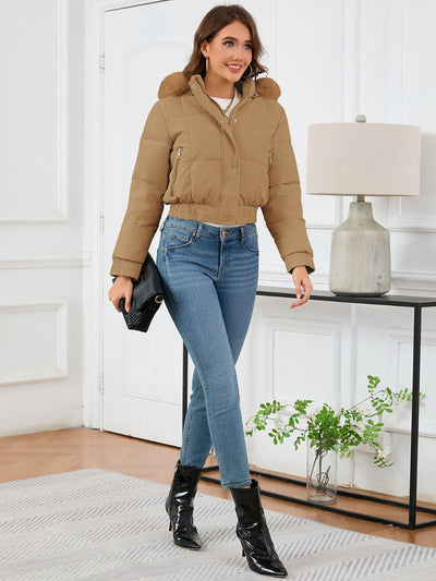 Zaviana | Damen wintermantel mit kapuze, taschen und langen ärmeln im cropped design