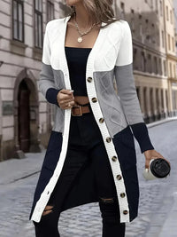 Livannie | Modischer Strickjacke mit Knopfleiste vorne für den Herbst – Grau Weiß Schwarz
