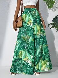 Antonella | Bohemian Floral Print Chiffon Hose mit weitem Bein für Frauen – Smaragdgrün