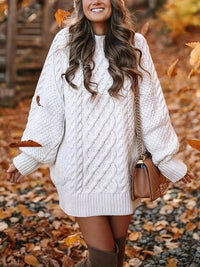 Chloé – Strick Pullover Kleid mit Zopfstrick – Weiß