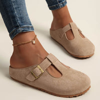 Calista | Damen T-Riemen Clogs Gelb – Khaki