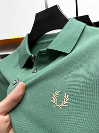 Calvin | Herren dehnbares elegantes Poloshirt – Bohnengrün