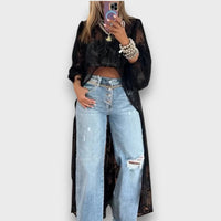 Maiva – Lange Bluse aus transparenter Spitze – Schwarz