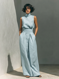 Carlotta | Ärmelloses Blusen Hosen Ensemble – Hellblau