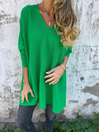 Kira | Oversized-Pullover mit entspanntem V-Ausschnitt – Grün