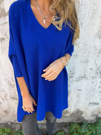 Kira | Oversized-Pullover mit entspanntem V-Ausschnitt – Blau