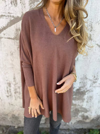 Kira | Oversized-Pullover mit entspanntem V-Ausschnitt – Braun
