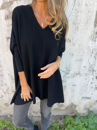 Kira | Oversized-Pullover mit entspanntem V-Ausschnitt – Schwarz