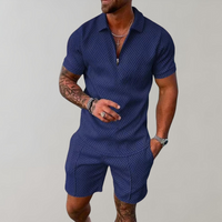 Caspian | Herren Texturiert Polo Shorts Set – Marine