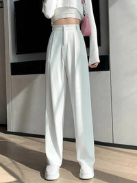 Damen Hohe Taille mit Taschen Stoffhose – Weiß