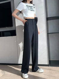 Damen Hohe Taille mit Taschen Stoffhose – Schwarz