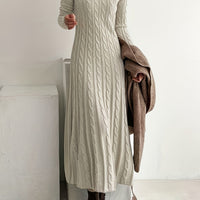 Isabella | Elegantes Damen Maxikleid Stricklook – Khaki