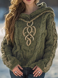 Cypriana – Eleganter Strick Pullover Mit Kapuze – Grün