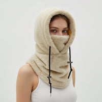 Winter Sturmhaube mit Kapuze und Nackenschutz aus Fleece – Beige