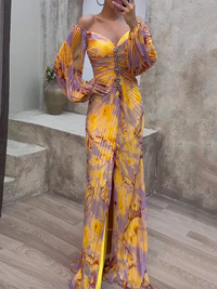 Deborah | V-Ausschnitt Hochzeitsgastkleid – Mehrfarbig