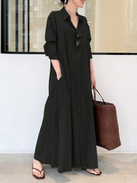 Stellania | Solide Farbe Maxi Damen Kleid – Schwarz