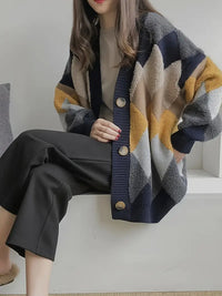 Rerielha | Trendiger Strickpullover mit Rautensteppung – Marine