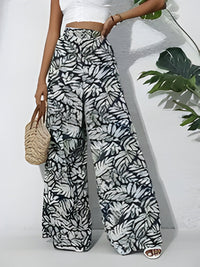 Antonella | Bohemian Floral Print Chiffon Hose mit weitem Bein für Frauen – Olivgrün