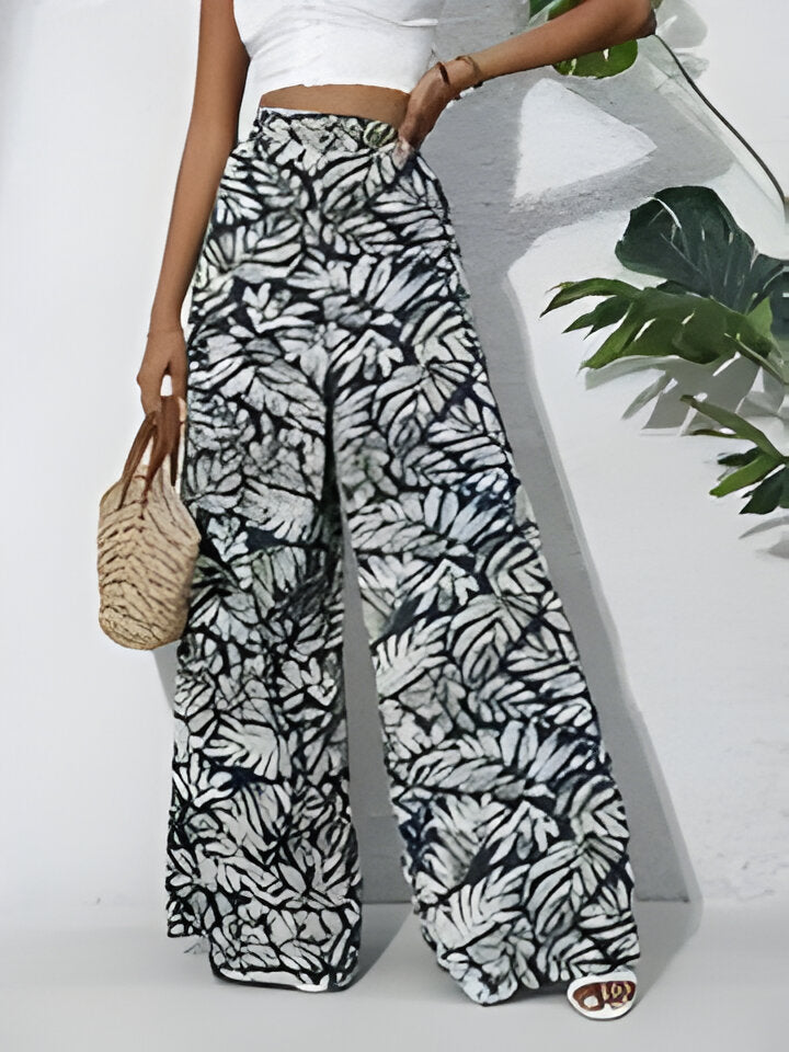 Antonella | Bohemian Floral Print Chiffon Hose mit weitem Bein für Frauen