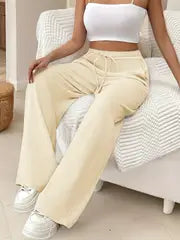 Audrey - Damen-Sweatpants mit hoher Taille und Kordelzug – Aprikose