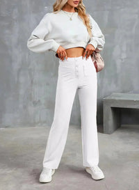 Zara - Elastische hochtaillierte Hose – Weiß