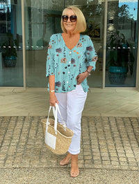 Marloes™ | Elegante Bluse mit Blumen – Blau