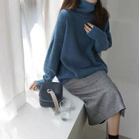 Lockerer Rollkragenpullover – Blau