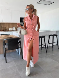 Hanna | Ärmelloses langes Jeanskleid – Rosa