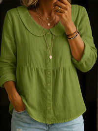Arlira - Bluse mit Peter-Pan-Kragen aus weichgriffigem Leinen – Oliv