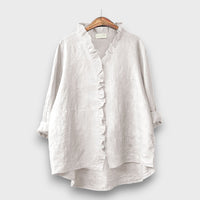 Jagina – Lockere Bluse mit Volantkante – Weiß