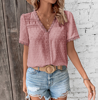 Celestine | Damen Kurzarm Bluse mit V-Ausschnitt – Rosa