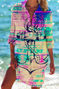 Cerena | Damen Strandbluse Hemdkragen Maritimer Print – Farbe 4