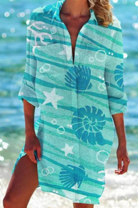 Cerena | Damen Strandbluse Hemdkragen Maritimer Print – Farbe 6