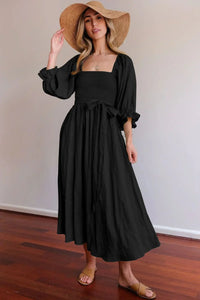 Ophelia | Französisches Kleid Mit Rüschenärmeln – Schwarz