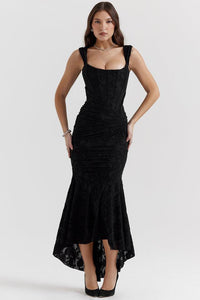Abendkleid für Damen - Figurbetontes Midikleid mit Raffung für Hochzeiten – Schwarz